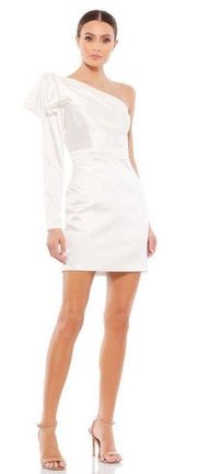 Leena Mac Duggal White One Shoulder Long Sleeve Satin Mini Dress Size 10