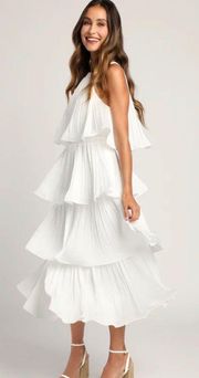 White Tiered Midi Dress!