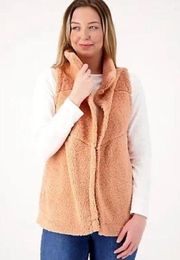 Koolaburra  Sherpa Vest 1X Brushed Back Open Front Collared Fall Winter Pink