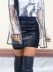 NEW  Sequined Black Mini Skirt
