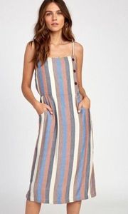 Women's Proxy Woven Strappy Buttons Midi Dress