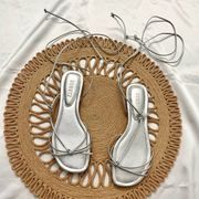 Schutz Silver Metallic Twist Front Knot Lace Up Sandals Size 6