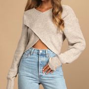 Don’t Be Cross Beige Knit Cross-Front Sweater