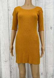 Popular Basics LARGE Womens Yellow Rib Knit Stretchy Bodycon Mini Dress