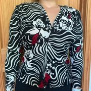 Vintage Y2K Romantic girl White Zebra print top with red floral print