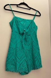 teal green extra small romper with dusting straps and front keyhole