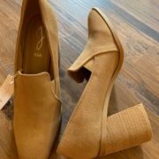 NEW NWOB Joie Shoes Size 8 Wevenly Suede Block Heel Closed Toe Tan Leather