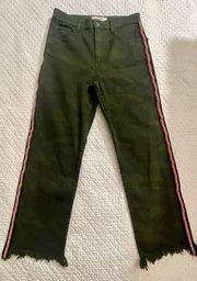 ZARA  Denim Green Camo Pants With Red/black Stripe With Rhinetone 2