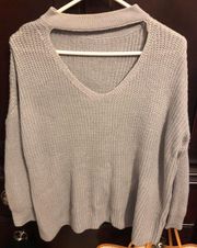 Grey Cut Out Choker Sweater