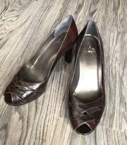 Stuart Weizmann Leather Open Toe‎ Kitten Heel Pump