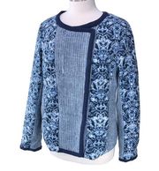 Nanette Lepore Womens Size L Blazer Jacket Quilted Patterned Blue