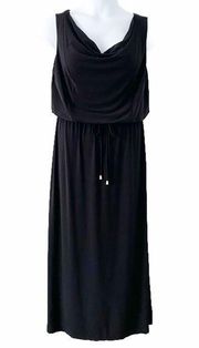 Emma & Michele Drape Neck Elastic Blousy Waist Black Maxi Dress L Large