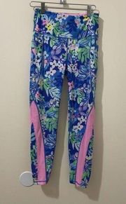 Lilly Pulitzer Weekender Borealis Blue Social Sunset Floral Leggings Size S