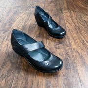 Dansko • Ruby mary jane wedge shoes black burnished nappa leather pumps clogs