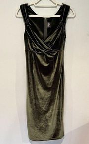 Rock Steady Olive Green Retro  Velvet Bodycon MIDI Dress Size Medium