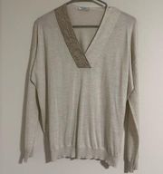 Brunello Cucinelli NWOT $3700 cashmere silk v neck embellished sweater