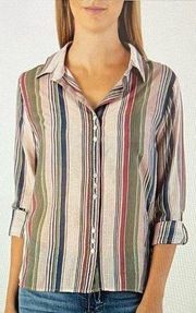 Kut From The Cloth Kendra Stripe Button Down Long Roll-Tab Sleeves Size Small