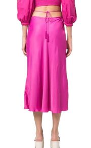 FARM RIO Tied Waist Lenzing Ecovero Satin Midi skirt in Fuchsia Size M NWT