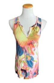 Womens Simply Vera Sleeveless Stunning Watercolor Semi Sheer Back Top - Sz S