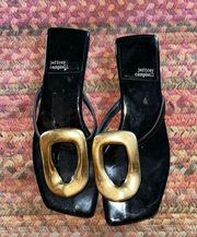 JEFFREY CAMPBELL LINQUES GOLD LINK BLACK FLIP FLOP SANDALS