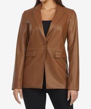 Laundry by Shelli Segal Women's Brown Faux Leather Blazer Jacket S