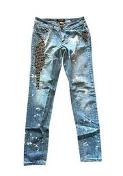 Womens RocaWear Hannah Skinny Leg Studded Acid Wash Jeans - Sz 9