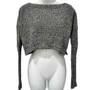 Express Gray White Black Knit Cropped Long Sleeve Lightweight Sweater Size S