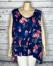 Woman Within Size 30/32 3X Navy Blue - Floral Print Button Up Tank Top Blouse