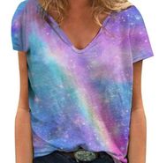 MISSLOOK Universe Rainbow V-Neck Short Sleeve T-Shirt S