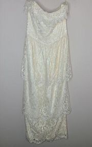 Vintage 1980s Jessica McClintock Ivory/Cream Lace Strapless Tiered Dress Size‎ 8