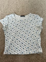 White and Blue Floral Baby Tee