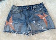 ALLSAINTS Pam Birds Embroidered Denim Shorts in Indigo Blue