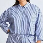 Everlane Women Cotton Woven Pajama Top Striped Blue White Long Sleeve Medium