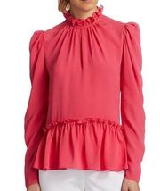 SALONI Mel Silk Peplum Top Flamingo Pink Blouse Long Sleeves Women’s Size US 8
