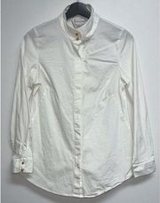 Soft Surroundings Womens Button Up Shirt Size M White Gold Buttons Career Top