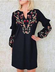 EVEREVE Braeve Ruffle Sleeve Floral embroidered Dress black size XS