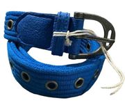 NWT Free People Avril Grommet Leather Woven Extra-Long Belt in Cobalt Blue S/M