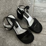 Mudd Annette Sandals Satin Buckle Block Heel Black Shoes Size 7M