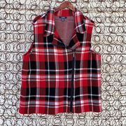 Chaps Buffalo plaid asymmetric zip vest black red 1X