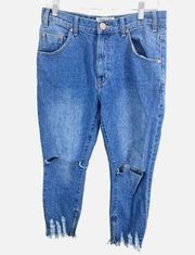 One x One Teaspoon High Waist Freebird Distressed Jeans Zip Ankle Size 28