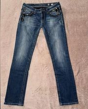 Miss Me Women's Low Rise Straight Wash Denim Blue Jeans Size 30