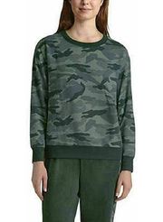 Splendid  Medium Top Camo Jersey Knit Green Ribbed Banded Long Sleeve Crew 230