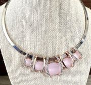 NY collection pink silver and gold tone choker necklace