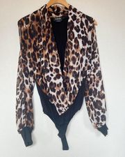 Cheetah Print Split Sleeve Wrap Bodysuit