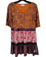 Odd‎ Molly Anthropologie Orange Precious Patchwork Floral Tunic Dress 2 Medium