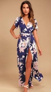 Lulu’s Azalea Regalia Navy Blue Floral Print Wrap Maxi Dress