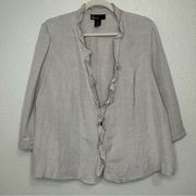 Lane Bryant Linen Blend Gray Ruffle 3/4 Sleeves Cardigan