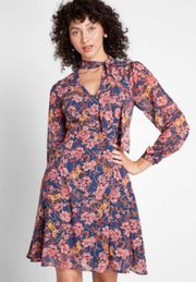 Floral Multi Apogee of Elegance Long Sleeve Dress