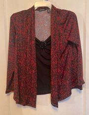 Notations Red and Black Cardigan with Built in Black Tank Top Large