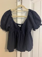 Navy Blue Puff Sleeve Shirt